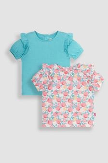 JoJo Maman Bébé White 2-Pack Pretty Peach & Frill Sleeve T-Shirts (Q83186) | NT$980