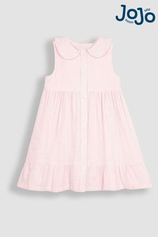 JoJo Maman Bébé Pink Seersucker Stripe Collar Button Through Dress (Q83194) | CA$54
