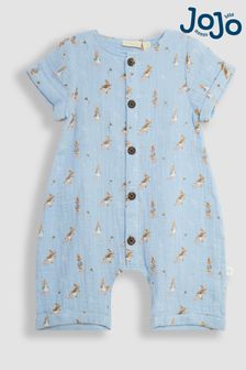 JoJo Maman Bébé Blue Peter Rabbit Cheesecloth Button Front Romper (Q83195) | NT$1,380
