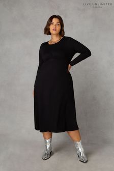 Live Unlimited Curve Jersey Empire Seam Midi Black Dress (Q83215) | kr714