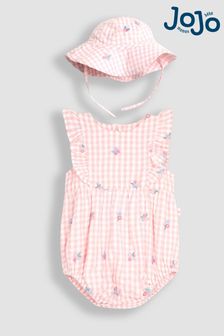 JoJo Maman Bébé Pink Floral Embroidered Gingham Bubble Romper (Q83218) | NT$1,380