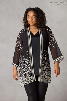 Live Unlimited Curve Leopard Print Chiffon Black Kimono (Q83221) | $111