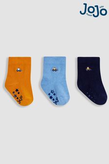 Синий с экскаватором - Набор из 3 пар носков с вышивкой Jojo Maman Bébé (Q83230) | €16