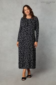 Live Unlimited Curve Petite Mono Spot Print Jersey Empire Seam Midi Black Dress (Q83232) | SGD 114