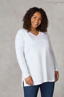 Blanc - T-shirt Live Unlimited Curve Cotton Slub blanc à manches longues (Q83267) | €49