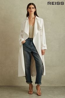 Reiss White Etta Double Breasted Belted Trench Coat (Q83319) | €515