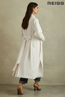 Reiss White Etta Petite Double Breasted Belted Trench Coat (Q83331) | €490