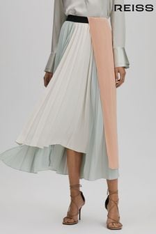 Reiss Pink/Cream Maddie Pleated Asymmetric Midi Skirt (Q83335) | 1,455 QAR