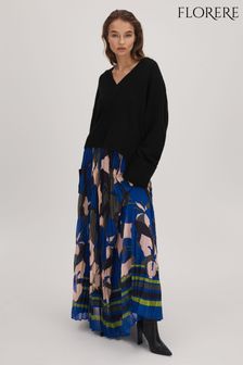 Florere Printed Pleated Maxi Skirt