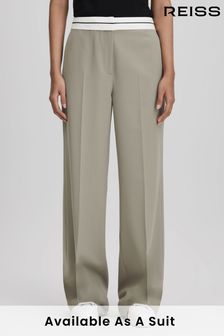 Reiss Green Whitley Contrast Waistband Wide Leg Suit Trousers (Q83362) | ￥35,280