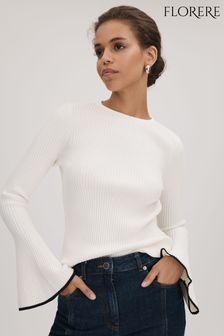 Off White - Florere Ribbed Fluted Cuff Jumper (Q83371) | 764 LEI