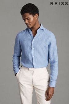 Reiss Sky Blue Ruban Linen Button-Through Shirt (Q83383) | kr1,786