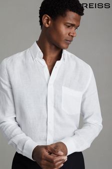 Reiss White Queens Linen Button-Down Collar Shirt (Q83389) | €140