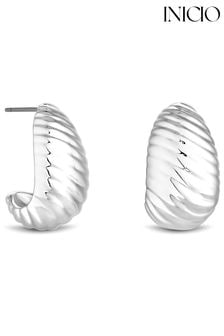 Inicio Recycled Sterling Silver Plated Textured Hoop Earrings - Gift Pouch (Q83425) | HK$257