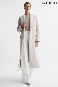 Reiss Neutral Lila Wool Blend Double Breasted Longline Coat (Q83495) | €621