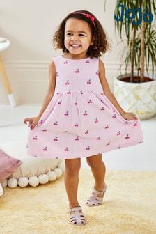 JoJo Maman Bébé Pink Cherry Stripe Embroidered Summer Dress (Q83496) | ₪ 126