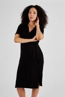JoJo Maman Bébé Black Collared Ribbed Knitted Maternity Dress (Q83503) | AED250