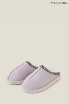 Accessorize Pantoffeln aus violettem Veloursleder mit Borte​​​​​​​ (Q83564) | 21 €