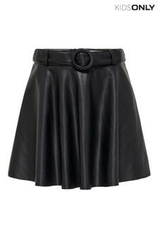 ONLY KIDS Black Faux Leather Belted Skater Skirt (Q83653) | €32