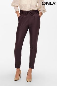 ONLY High Waisted Tie Waist Coated Faux Leather Trousers