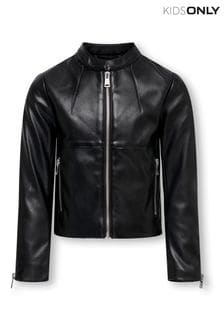 ONLY KIDS Black Collarless Faux Leather Jacket (Q83661) | $65