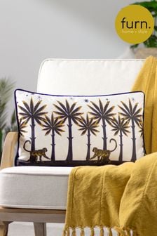 Aksamitna poduszka dekoracyjna Furn Desert ze wzorem małp i obszyciem, wypełniona pierzem (Q83699) | 140 zł