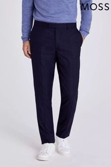MOSS Blue Slim Fit Ink Check Trousers
