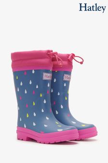 Hatley Blue Tiny Drops Sherpa Lined Rain Boots & Matching Socks (Q83789) | €25