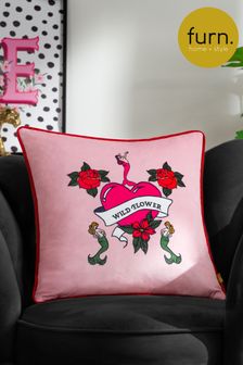 Furn Pink Wildflower Velvet Piped Polyester Filled Cushion (Q83800) | Kč795