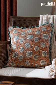Paoletti Orange Salisa Floral Cotton Velvet Polyester Filled Cushion