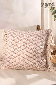 Yard Kilm Red Saku Blossom Fringed Feather Filled Cushion (Q83840) | $48