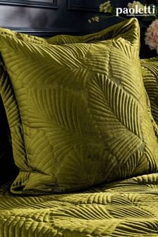 Paoletti Green Palmeria Quilted Velvet Polyester Filled Cushion