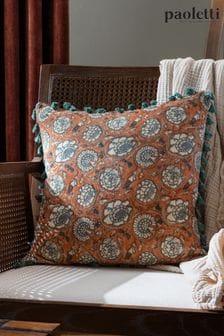 Paoletti Orange Salisa Floral Cotton Velvet Feather Filled Cushion (Q83904) | SGD 54