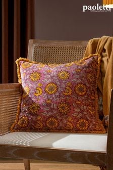 Paoletti Purple Clarendon Floral Cotton Velvet Feather Filled Cushion (Q83954) | €42
