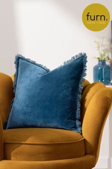 Furn Blue Gracie Velvet Fringed Polyester Filled Cushion (Q83962) | SGD 35