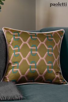 Paoletti Bronze Carnaby Chain Geometric Satin Feather Filled Cushion