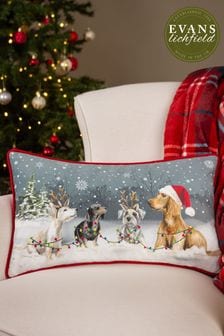 Evans Lichfield Grey Christmas Dogs Piped Polyester Filled Cushion (Q84014) | €27