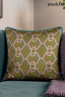 Paoletti Green Carnaby Chain Geometric Satin Feather Filled Cushion (Q84020) | $33