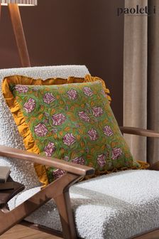 Paoletti Green Howsden Floral Cotton Velvet Feather Filled Cushion (Q84023) | ₪ 141
