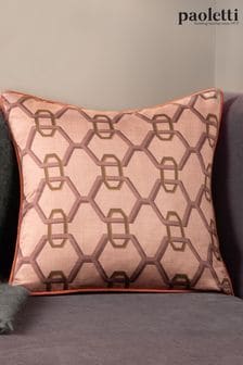 Paoletti Pink Carnaby Chain Geometric Satin Feather Filled Cushion (Q84029) | SGD 46