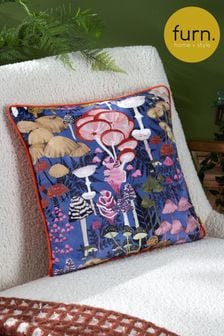 Furn Blue Amanita Velvet Piped Feather Filled Cushion (Q84033) | SGD 50