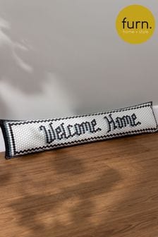 Furn Black Welcome Home Mosaic Message Velvet Draught Excluder