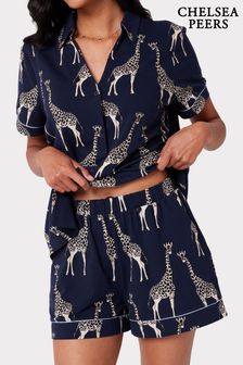 Chelsea Peers Blue Organic Cotton Giraffe Print Short Pyjamas Set (Q84061) | LEI 269