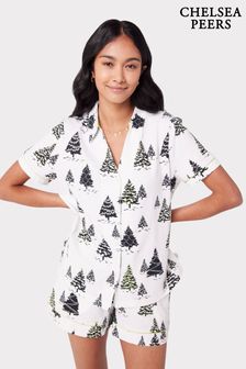 Chelsea Peers White Organic Cotton Tree Print Short White Pyjamas Set (Q84108) | $99