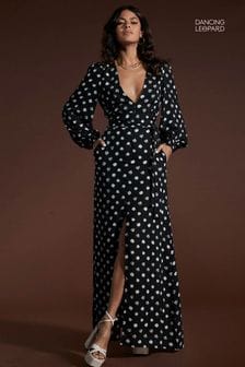 Dancing Leopard Mariela Tie Waist Black Dot Maxi Dress (Q84229) | 395 SAR