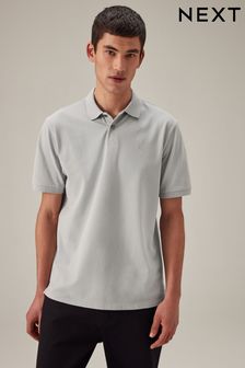 Grey Regular Fit Short Sleeve Pique Polo Shirt (Q84265) | 93 SAR