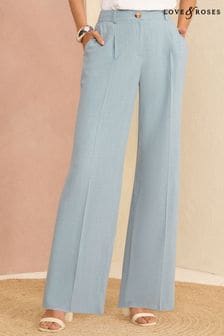 Love & Roses Blue Wide Leg Tailored Wide Leg Trousers With Linen (Q84372) | LEI 233