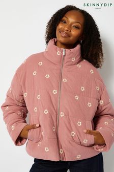 Skinnydip Pink Cord Embroidered Puffer Jacket