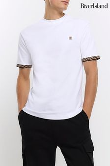 Weiß - River Island Ringer-T-Shirt in Muscle Fit (Q84814) | 31 €
