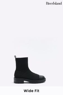 River Island Black Wide Quilted Sock Boots (Q84845) | €57